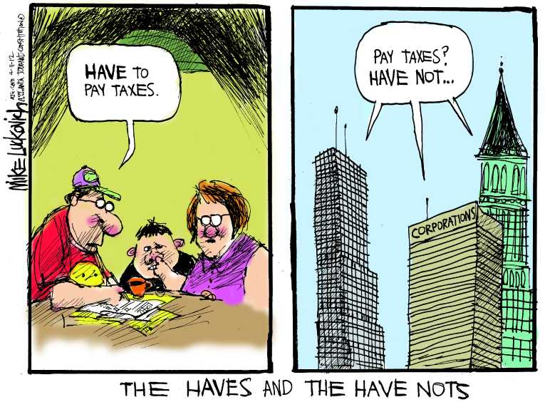Political/Editorial Cartoon by Mike Luckovich, Atlanta Journal-Constitution on Wealth Redistribution Escalates
