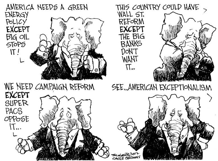 Political/Editorial Cartoon by Bill Schorr, Cagle Cartoons on GOP Explains Key Positions