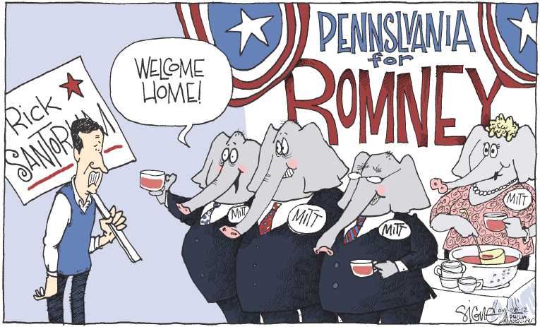Political/Editorial Cartoon by Signe Wilkinson, Philadelphia Daily News on Santorum Drops Out