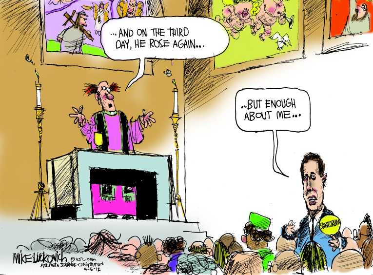 Political/Editorial Cartoon by Mike Luckovich, Atlanta Journal-Constitution on Santorum Drops Out