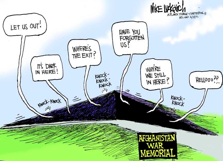 Political/Editorial Cartoon by Mike Luckovich, Atlanta Journal-Constitution on Afghanistan Policy Questioned
