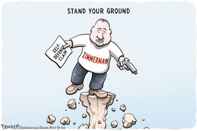 Political/Editorial Cartoon by Clay Bennett, Chattanooga Times Free Press on Zimmerman Charged With Murder
