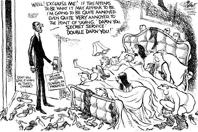 Political/Editorial Cartoon by Pat Oliphant, Universal Press Syndicate on Sex Scandal Rocks Secret Service