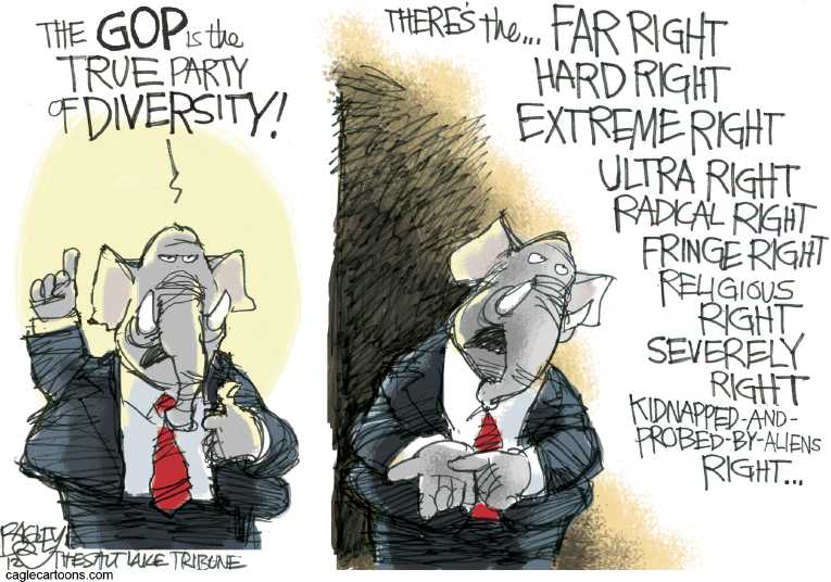 Political/Editorial Cartoon by Pat Bagley, Salt Lake Tribune on Republicans Facing Uphill Battle