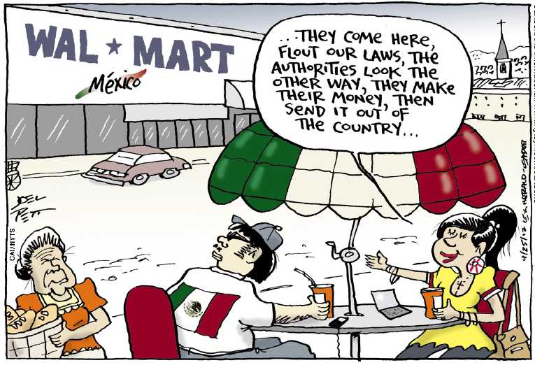 Political/Editorial Cartoon by Joel Pett, Lexington Herald-Leader, CWS/CartoonArts Intl. on Walmart Under Investigation