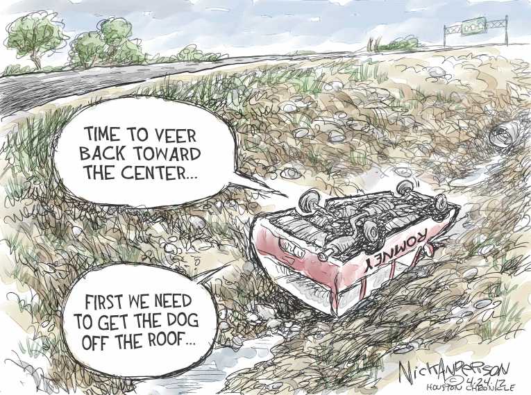 Political/Editorial Cartoon by Nick Anderson, Houston Chronicle on Romney Perplexed by Polls
