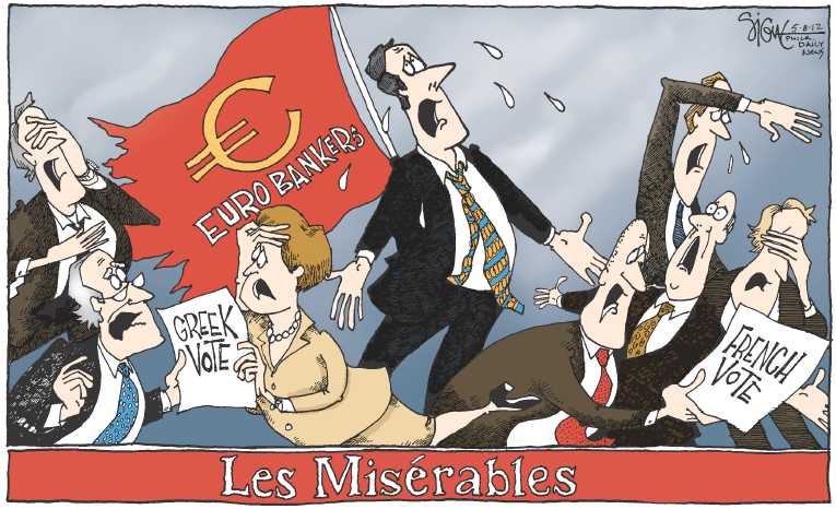 Political/Editorial Cartoon by Signe Wilkinson, Philadelphia Daily News on France Rejects Austerity Measures