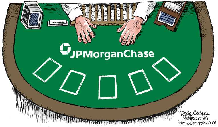Political/Editorial Cartoon by Daryl Cagle, Cagle Cartoons on Big Bank’s Gamble Loses Big
