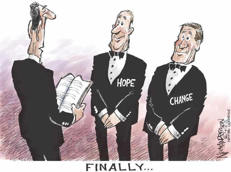 Political/Editorial Cartoon by Nick Anderson, Houston Chronicle on Gay Marriage Debate Continues