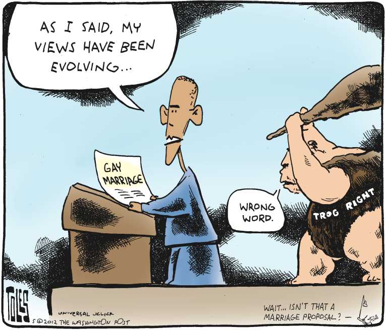Political/Editorial Cartoon by Tom Toles, Washington Post on Gay Marriage Debate Continues