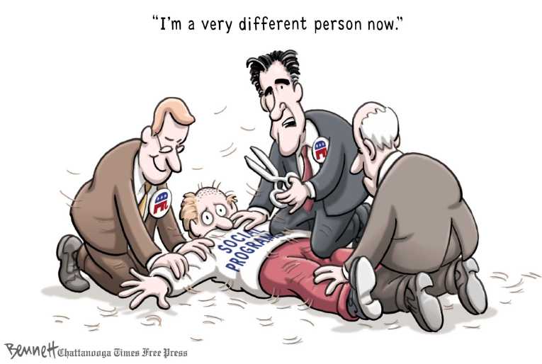 Political/Editorial Cartoon by Clay Bennett, Chattanooga Times Free Press on Romney Dismisses School “Prank”