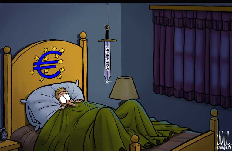 Political/Editorial Cartoon by Loujie, China Daily, Beijing on Greece May Leave Eurozone
