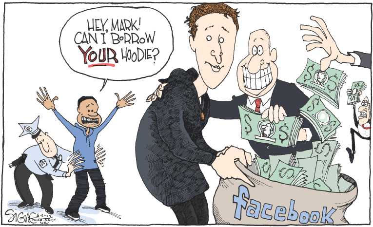 Political/Editorial Cartoon by Signe Wilkinson, Philadelphia Daily News on Facebook Goes Public