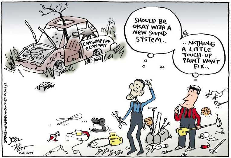 Political/Editorial Cartoon by Joel Pett, Lexington Herald-Leader, CWS/CartoonArts Intl. on GOP Blames Obama for Economy