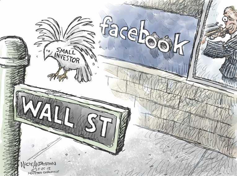Political/Editorial Cartoon by Nick Anderson, Houston Chronicle on Facebook Stock Price Plunges