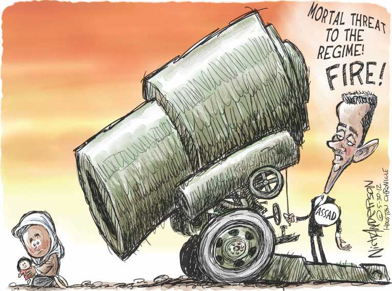 Political/Editorial Cartoon by Nick Anderson, Houston Chronicle on Unrest Grows in Syria