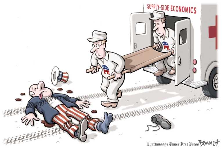 Political/Editorial Cartoon by Clay Bennett, Chattanooga Times Free Press on Republican Economic Plan Working