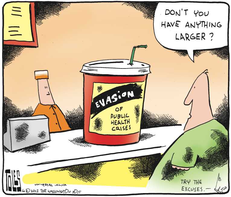 Political/Editorial Cartoon by Tom Toles, Washington Post on Drink Size Law Angers Republicans