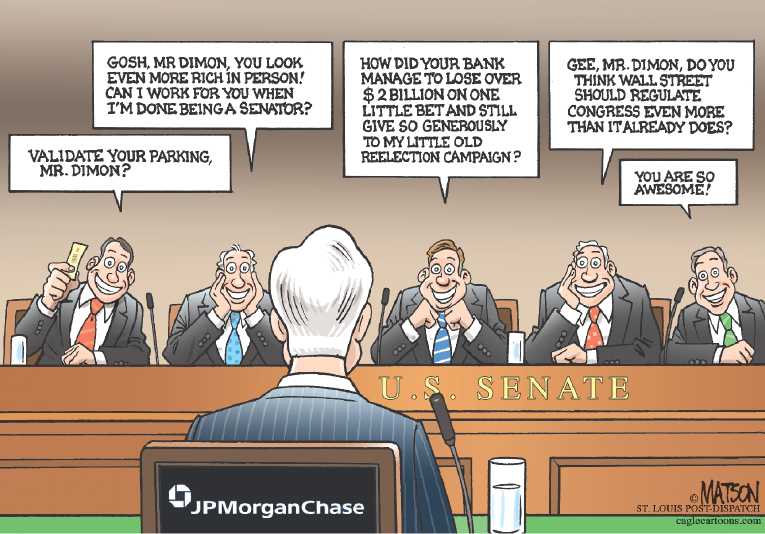 Political/Editorial Cartoon by RJ Matson, Cagle Cartoons on Bankers Explain