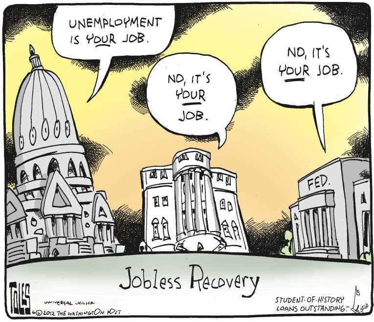 Political/Editorial Cartoon by Tom Toles, Washington Post on GOP Hammers Obama on Economy