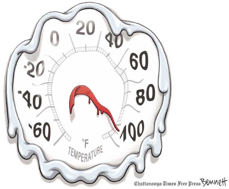 Political/Editorial Cartoon by Clay Bennett, Chattanooga Times Free Press on Record Heat Ravages Nation