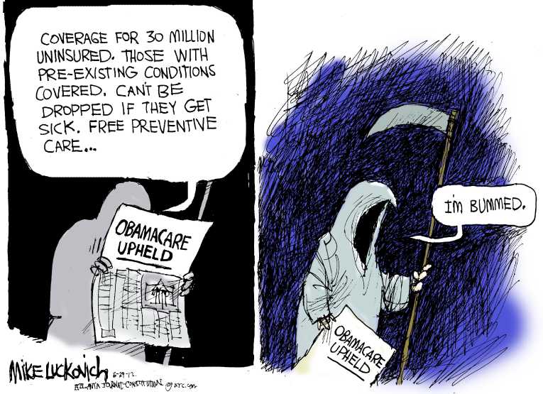 Political/Editorial Cartoon by Mike Luckovich, Atlanta Journal-Constitution on ObamaCare Upheld!