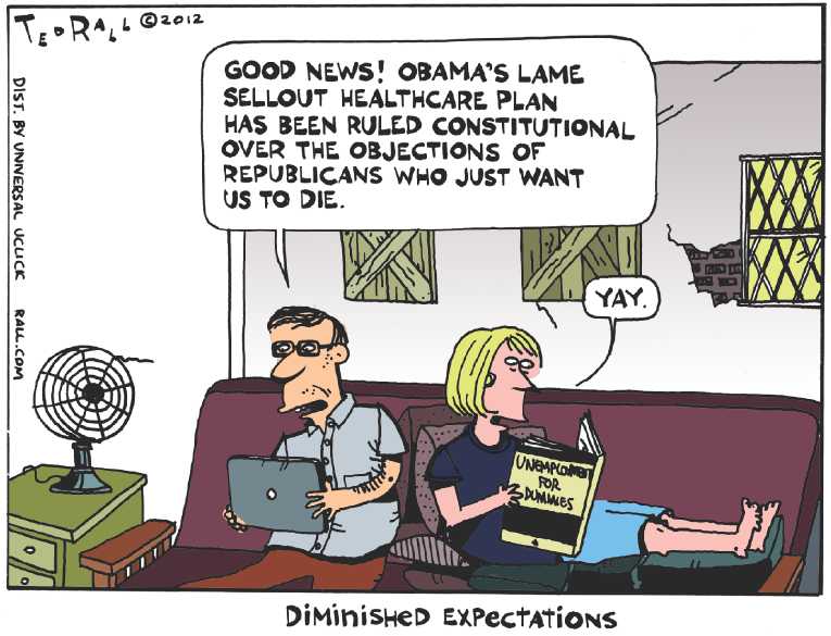 Political/Editorial Cartoon by Ted Rall on ObamaCare Upheld!