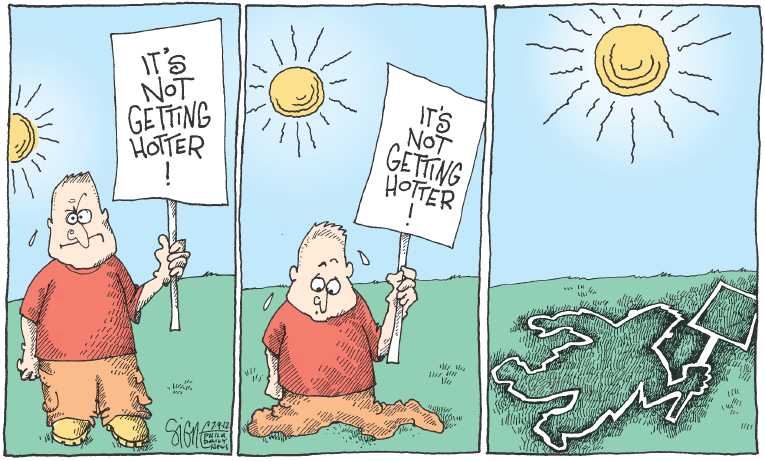 Political/Editorial Cartoon by Signe Wilkinson, Philadelphia Daily News on Record Heat Sweeps Nation