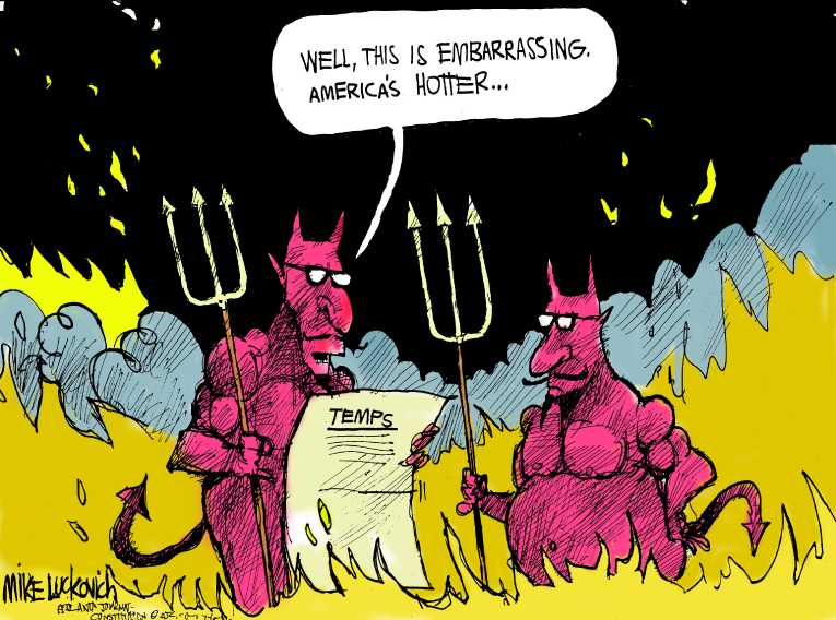 Political/Editorial Cartoon by Mike Luckovich, Atlanta Journal-Constitution on Record Heat Sweeps Nation