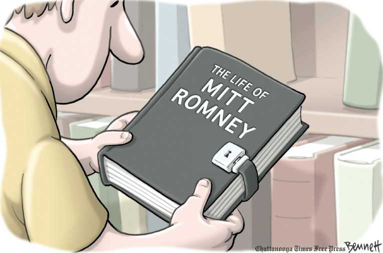 Political/Editorial Cartoon by Clay Bennett, Chattanooga Times Free Press on Romney Goes on the Defensive