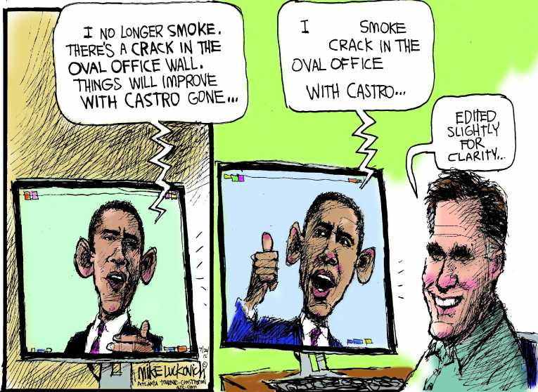 Political/Editorial Cartoon by Mike Luckovich, Atlanta Journal-Constitution on Romney Feeling The Heat