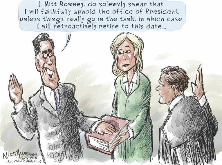Political/Editorial Cartoon by Nick Anderson, Houston Chronicle on Romney Feeling The Heat