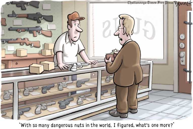 Political/Editorial Cartoon by Clay Bennett, Chattanooga Times Free Press on Colorado Massacre Claims 12 Lives
