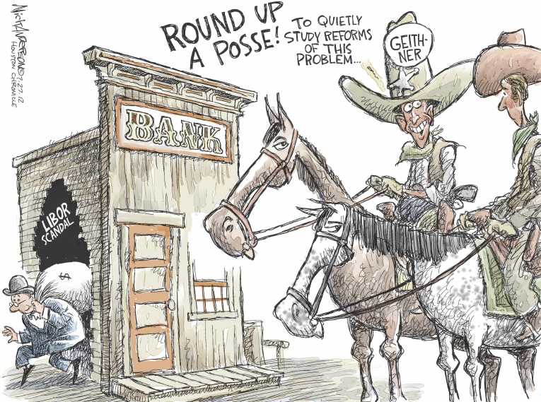 Political/Editorial Cartoon by Nick Anderson, Houston Chronicle on Largest Bank Scandal Ever Unearthed