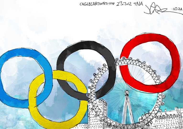 Political/Editorial Cartoon by Jeremy Nell, The New Age, South Africa on 2012 Summer Olympics Commence