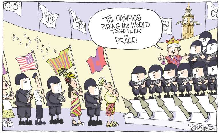 Political/Editorial Cartoon by Joel Pett, Lexington Herald-Leader, CWS/CartoonArts Intl. on 2012 Summer Olympics Commence