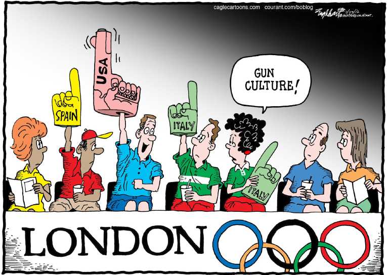 Political/Editorial Cartoon by Bob Engelhart, Hartford Courant on 2012 Summer Olympics Commence