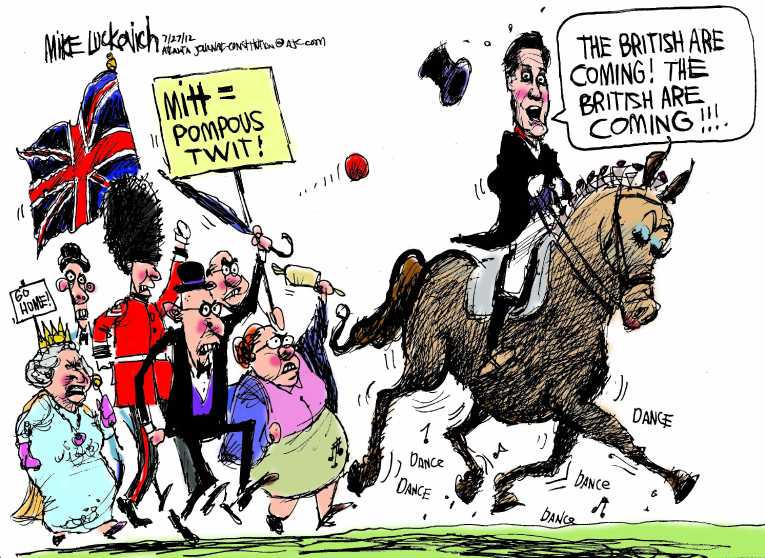 Political/Editorial Cartoon by Mike Luckovich, Atlanta Journal-Constitution on 2012 Summer Olympics Commence