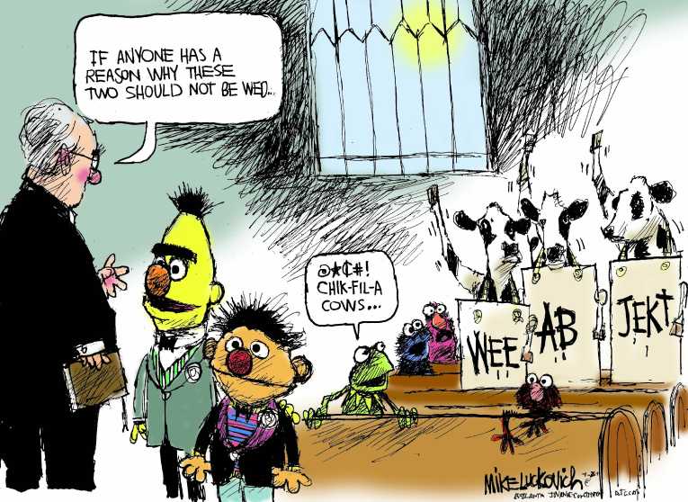 Political/Editorial Cartoon by Mike Luckovich, Atlanta Journal-Constitution on GOP Pursuing Traditional Values