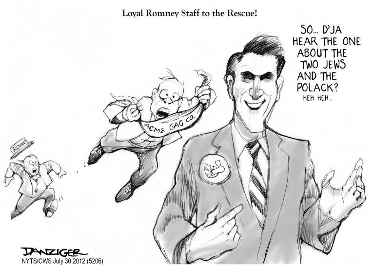 Political/Editorial Cartoon by Jeff Danziger, CWS/CartoonArts Intl. on Romney Impresses Abroad!