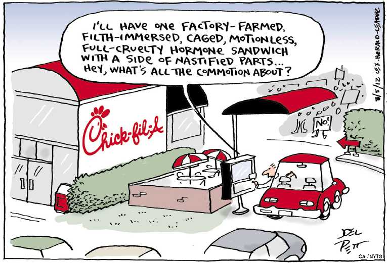 Political/Editorial Cartoon by Joel Pett, Lexington Herald-Leader, CWS/CartoonArts Intl. on Food Chain Sparks Heated Battle