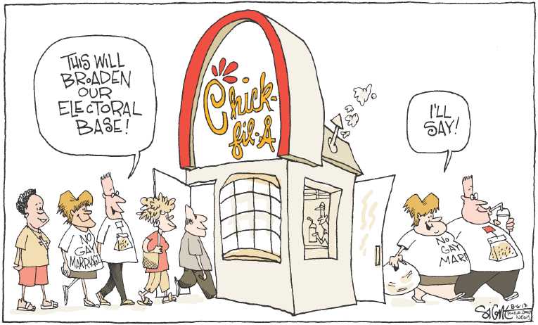 Political/Editorial Cartoon by Signe Wilkinson, Philadelphia Daily News on Food Chain Sparks Heated Battle