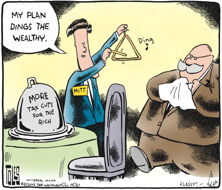 Political/Editorial Cartoon by Tom Toles, Washington Post on Romney Unveils Tax Plan
