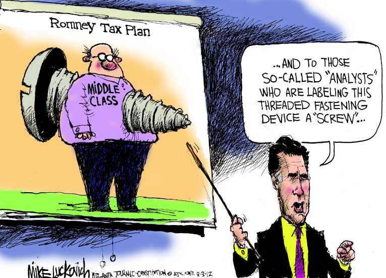Political/Editorial Cartoon by Mike Luckovich, Atlanta Journal-Constitution on Romney Unveils Tax Plan
