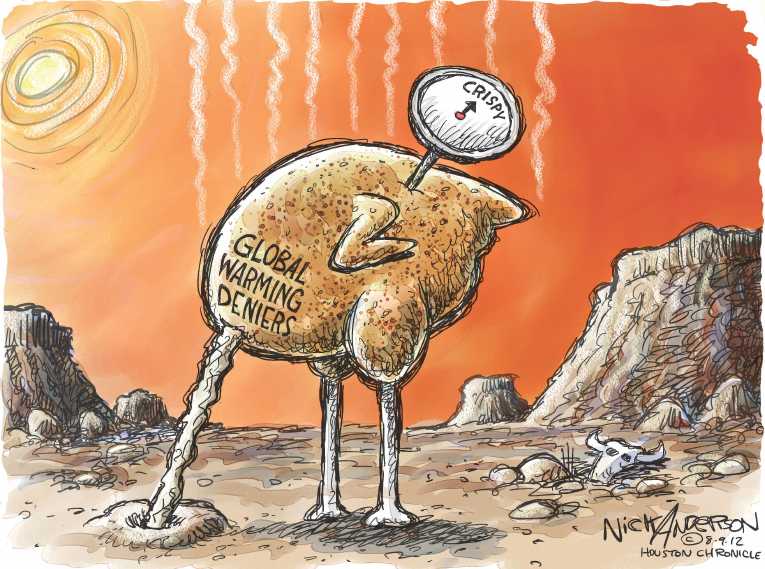 Political/Editorial Cartoon by Nick Anderson, Houston Chronicle on Record Heat, Drought Persist