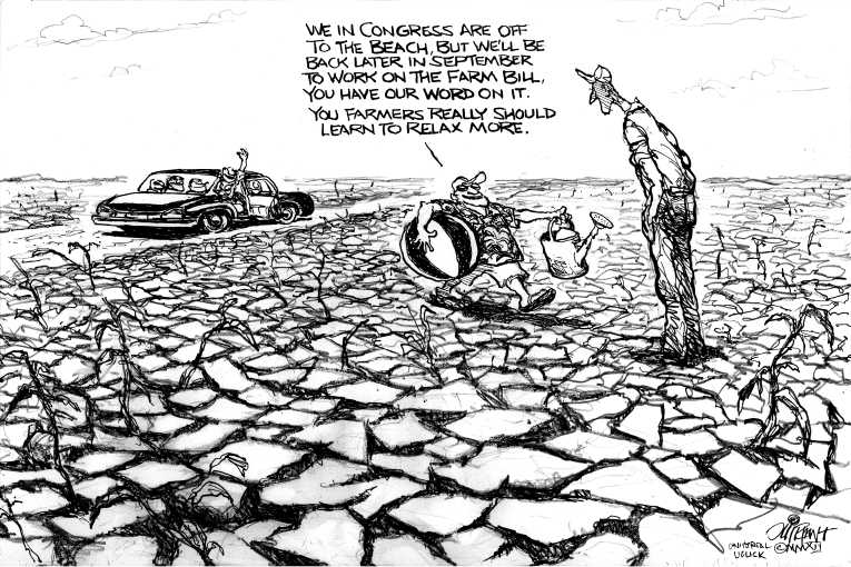 Political/Editorial Cartoon by Pat Oliphant, Universal Press Syndicate on Record Heat, Drought Persist