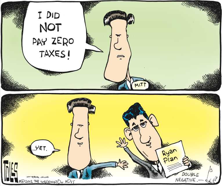Political/Editorial Cartoon by Tom Toles, Washington Post on Romney Picks Ryan As Running Mate