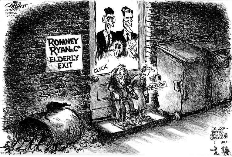 Political/Editorial Cartoon by Pat Oliphant, Universal Press Syndicate on Romney Picks Ryan As Running Mate
