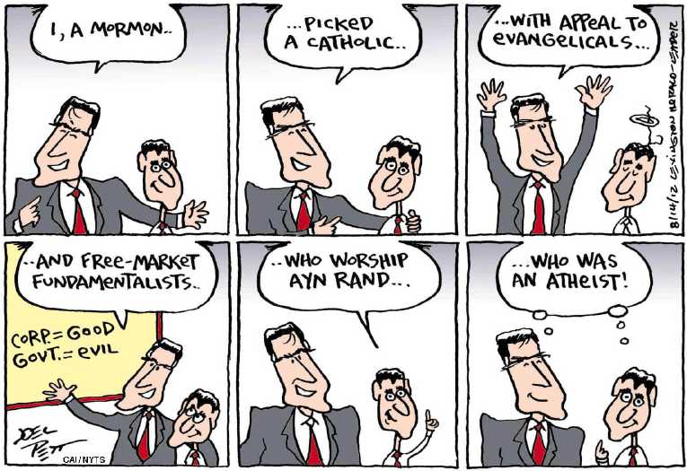 Political/Editorial Cartoon by Joel Pett, Lexington Herald-Leader, CWS/CartoonArts Intl. on Romney Picks Ryan As Running Mate