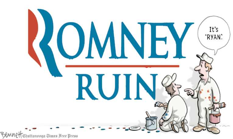 Political/Editorial Cartoon by Clay Bennett, Chattanooga Times Free Press on Romney Picks Ryan As Running Mate